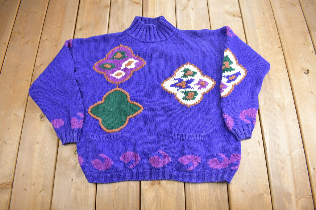 Vintage 1980s Abstract Theme Hand Knit Sweater