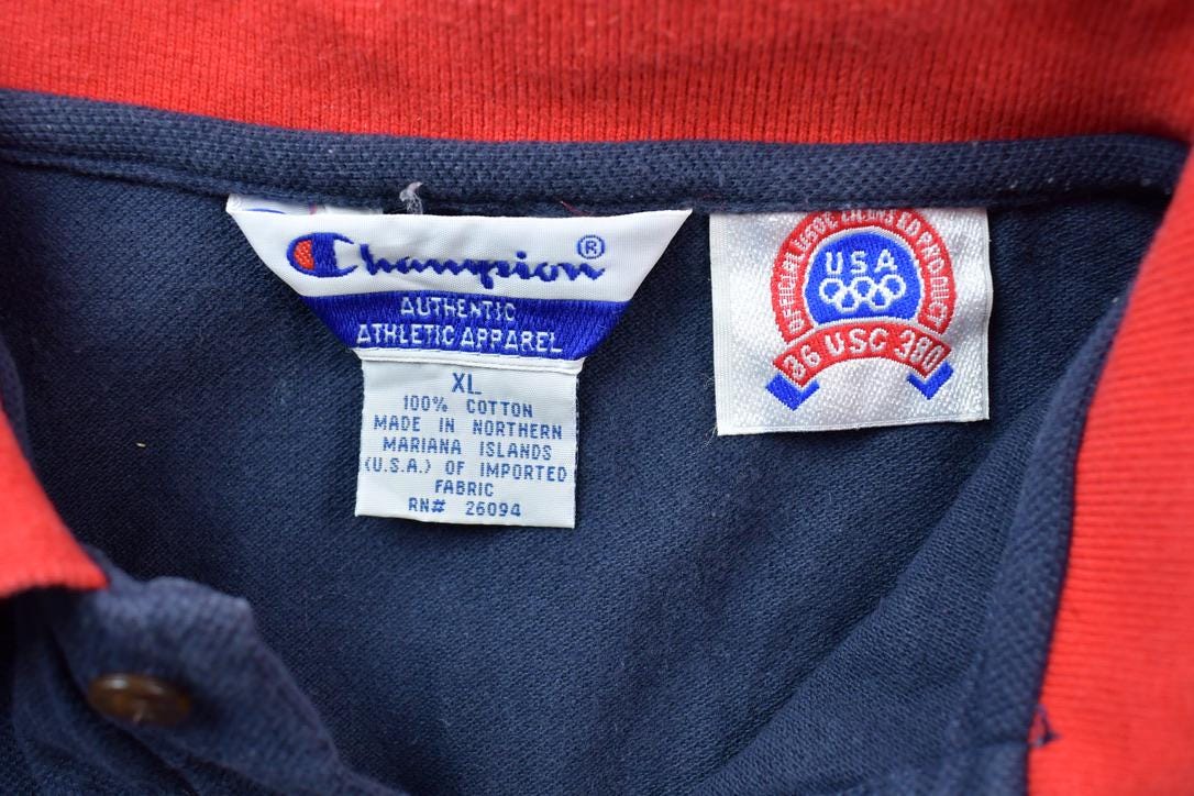 Vintage 1990s Champion USA Olympics American Flag Quarter Button Up Shirt