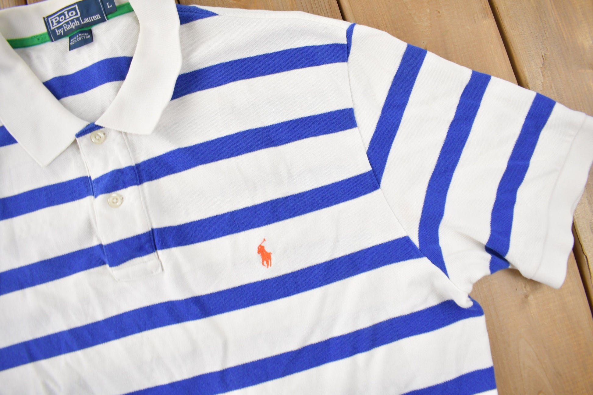 Vintage 1990s Polo By Ralph Lauren Small Pony Striped Polo Shirt Size L