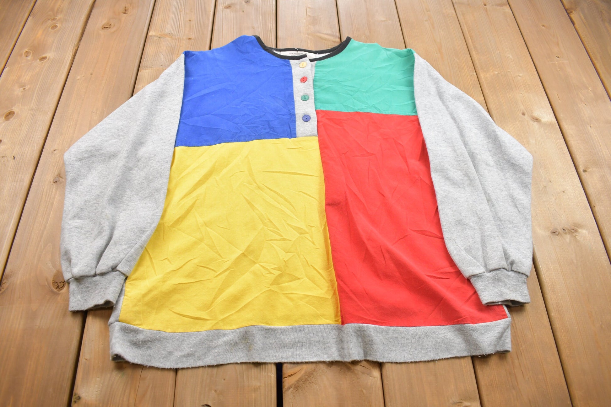 Vintage 1990s David Brown Boutique Color Block Crewneck Sweatshirt / 90s Crewneck / Made In USA / Essential / Streetwear / 90s