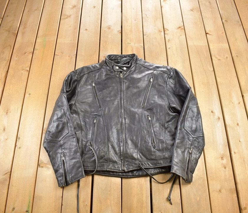 Vintage 1990s Cruiser By Sofari Cafe Racer Black Leather Jacket