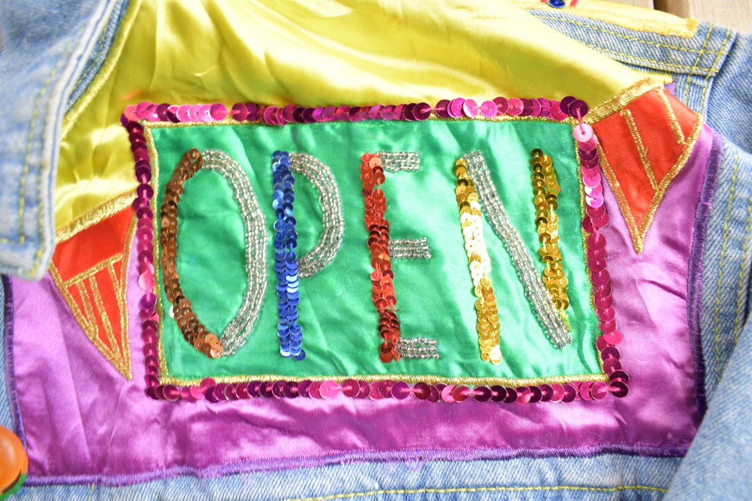 Vintage 1990's Custom Embroidered Diner Denim Jean Jacket