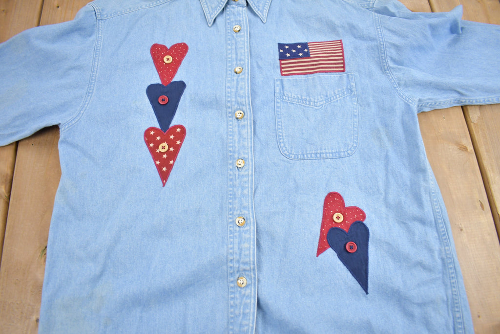 Vintage 1990s Cute Patchwork Denim Button Up Shirt