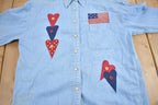 Vintage 1990s Cute Patchwork Denim Button Up Shirt