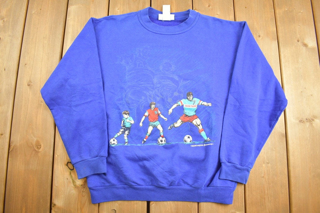Vintage 1990s Soccer Theme Graphic Northern Getaway Crewneck Sweatshirt