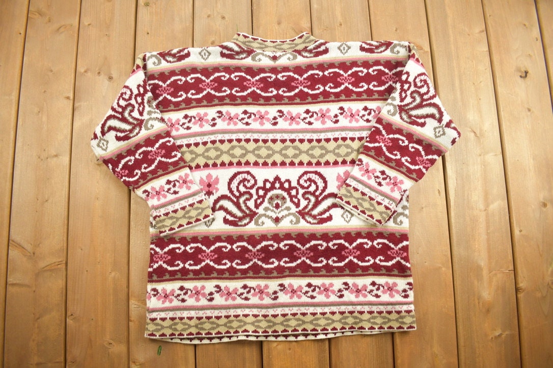 Vintage 1990s Red White And Gold Knitted Crewneck Sweater