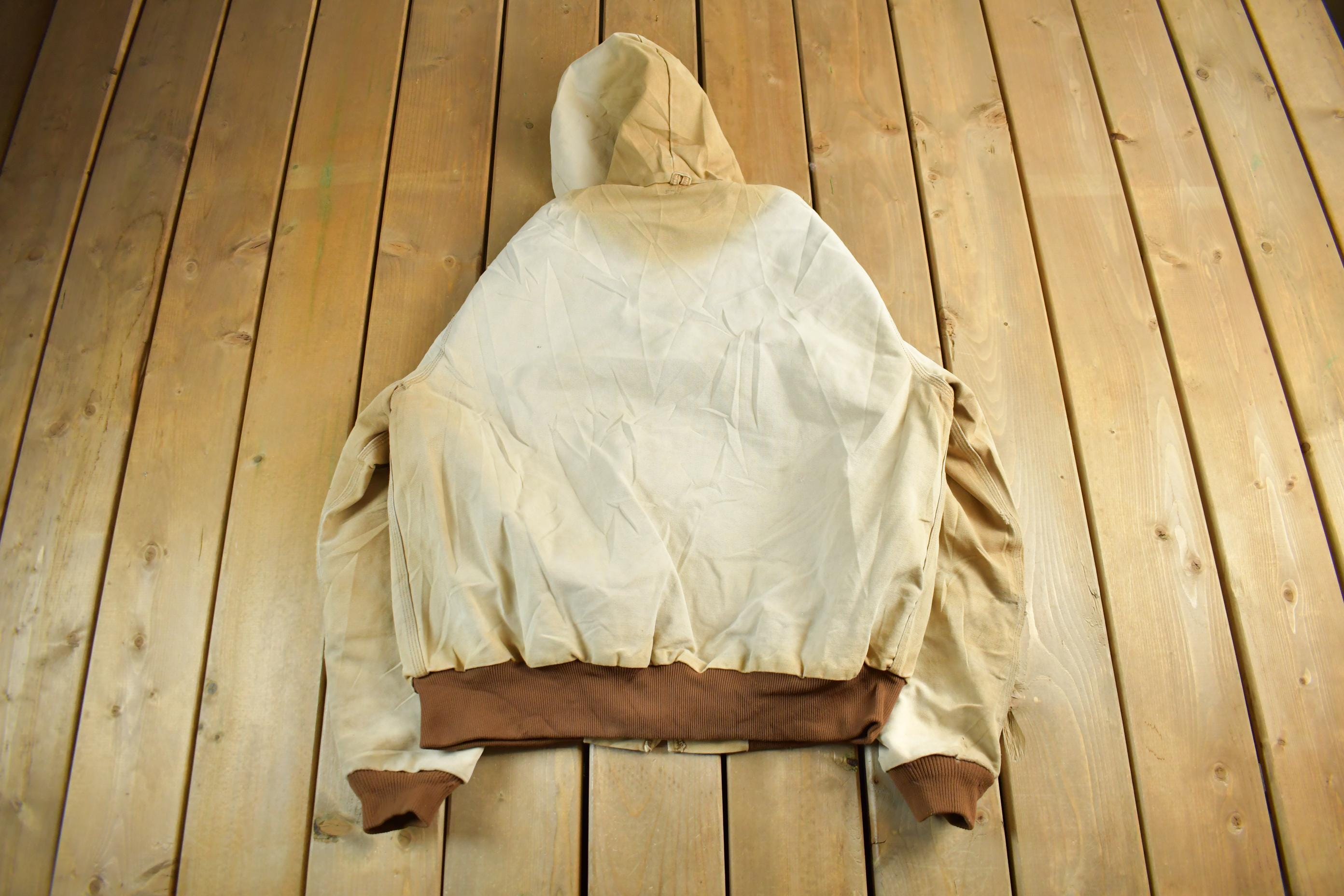 Vintage 1980s Sun Faded Carhartt Canvas Hooded Jacket Men's XL