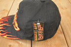 Vintage 1990s Deadstock Fire Motorcycle Man Hot Leathers Embroidered Strapback Hat