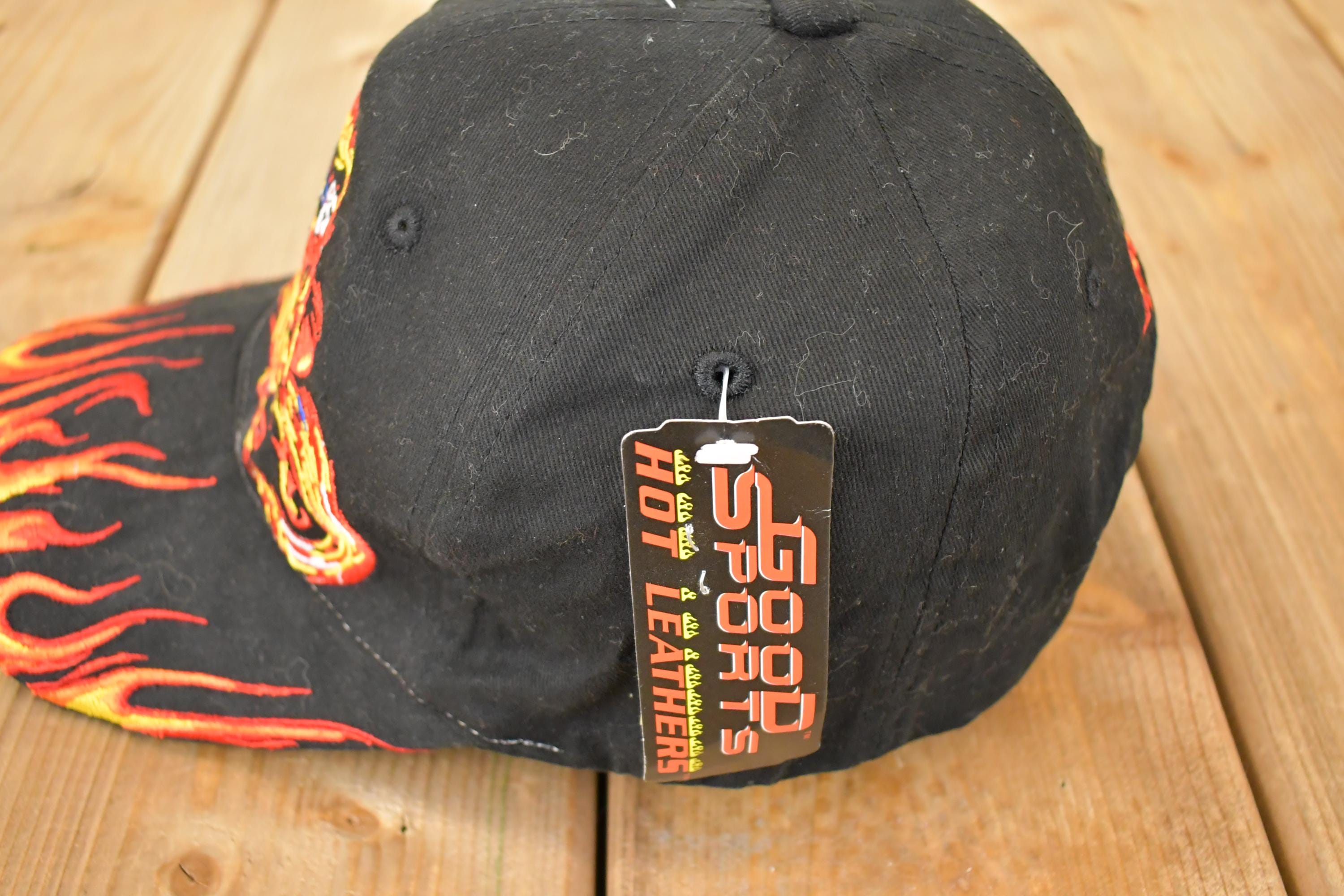 Vintage 1990s Deadstock Fire Motorcycle Man Hot Leathers Embroidered Strapback Hat