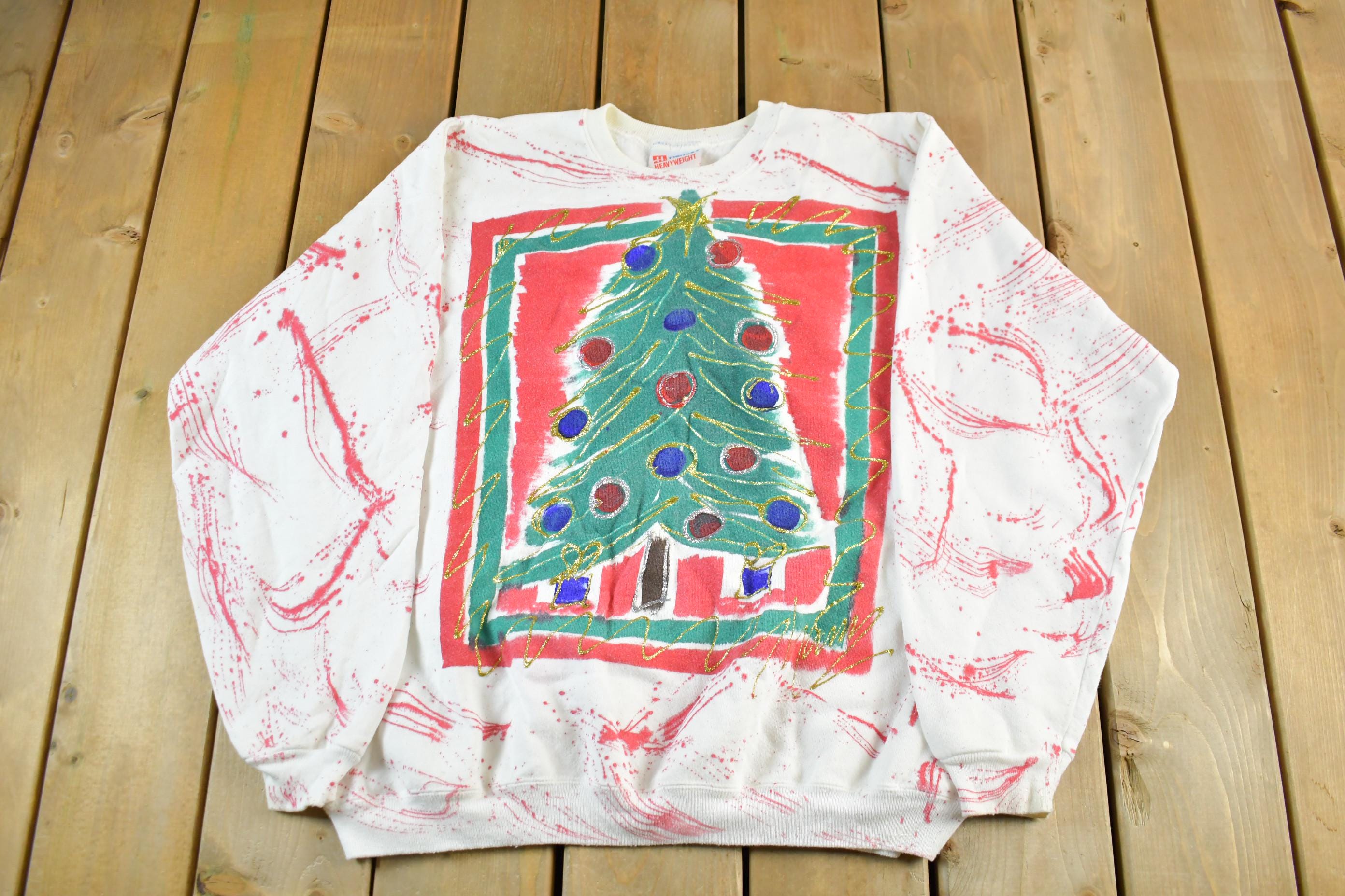 Vintage 1990s Hanes All Over Print Christmas Tree Crewneck Sweatshirt Men's XL