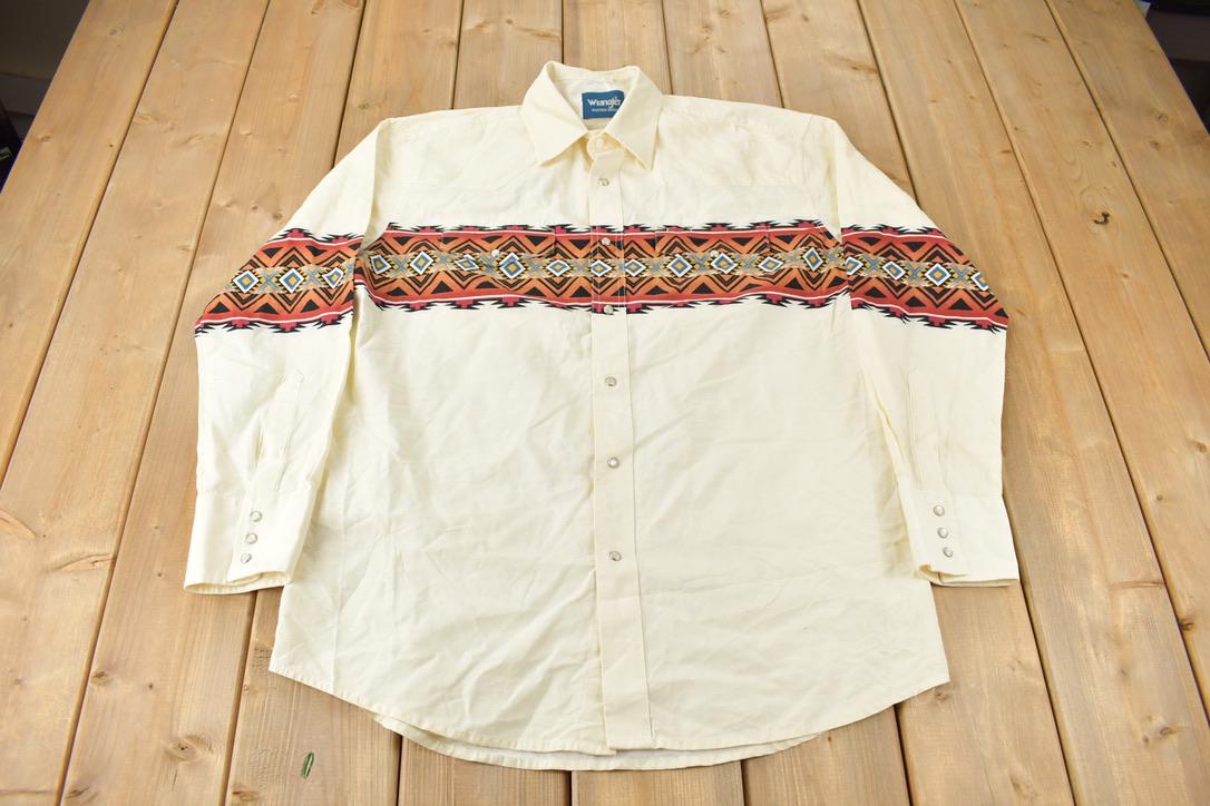 Vintage 1990s Wrangler Western Shirts Aztec Pattern South Western Style Button Up Rodeo Shirt
