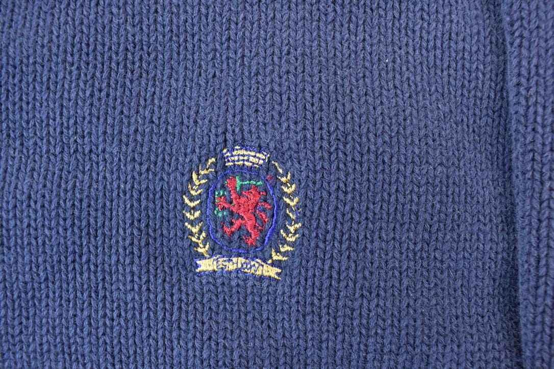 Vintage 1990s Tommy Hilfiger Classic Navy Knit Crewneck Sweater  90s Crewneck  Made In USA  Preppy Crest Logo