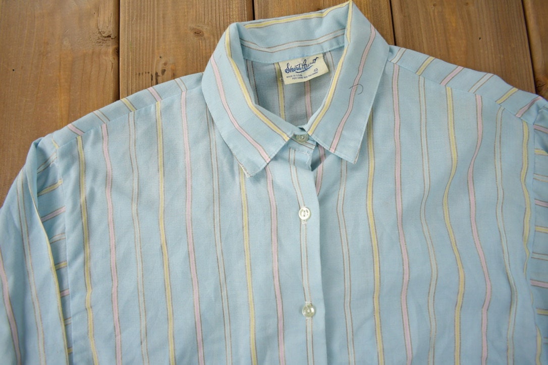 True Vintage 1970s Shirt Accent Striped Button Down Shirt Size 40 Made In USA