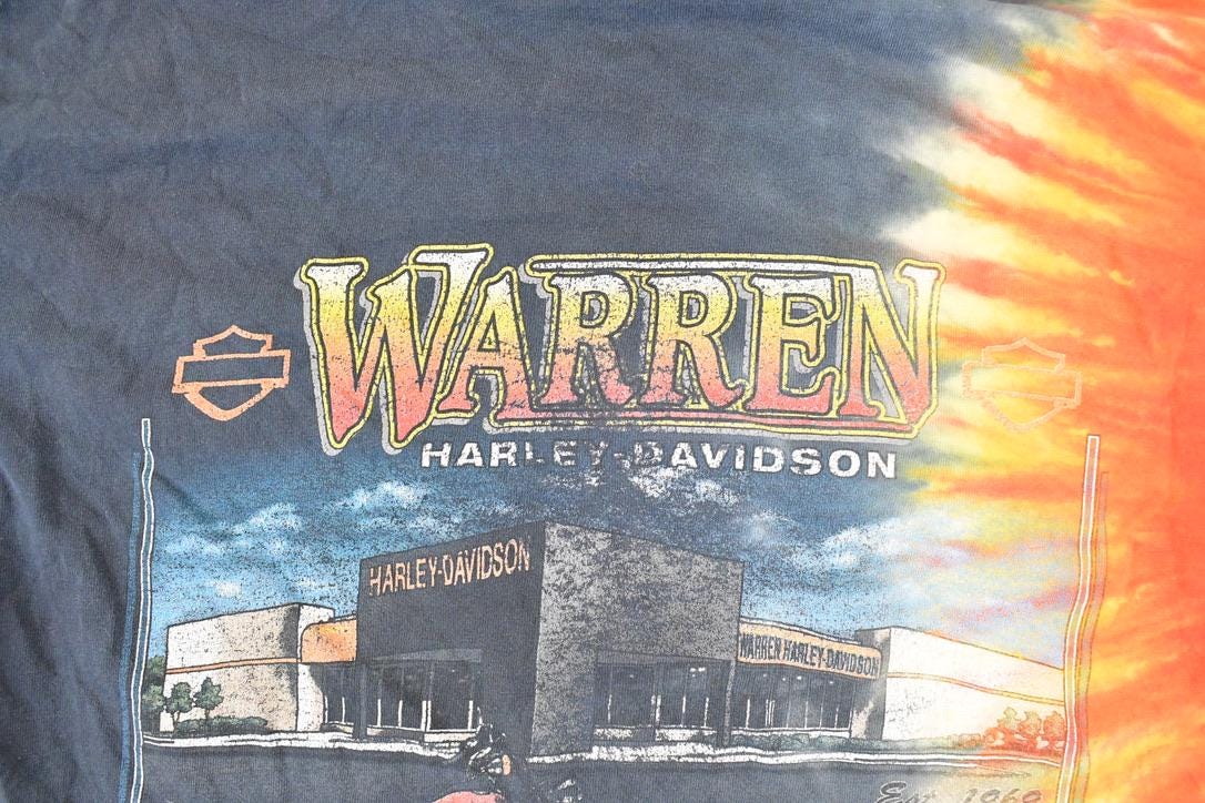 Vintage 1990s Warren Harley Davidson Motorcycles Tye Dye Cropped Biker T-Shirt Women's M