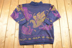 Vintage 1990s Andrea AOP Floral Wool Knit Crewneck Sweater Women's L /