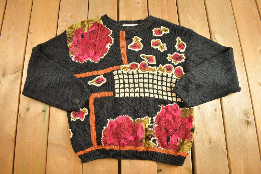 Vintage 1990s Knitted Floral Theme Crewneck Sweater