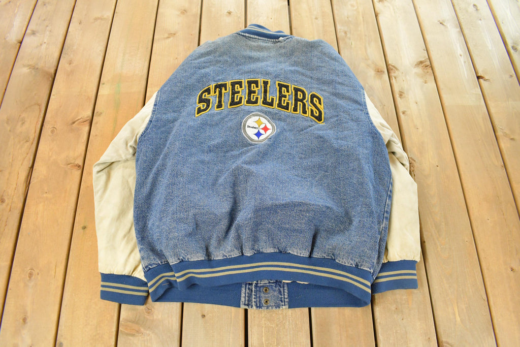 Vintage 1990s Pittsburgh Steelers Denim Varsity Jacket Men's XL