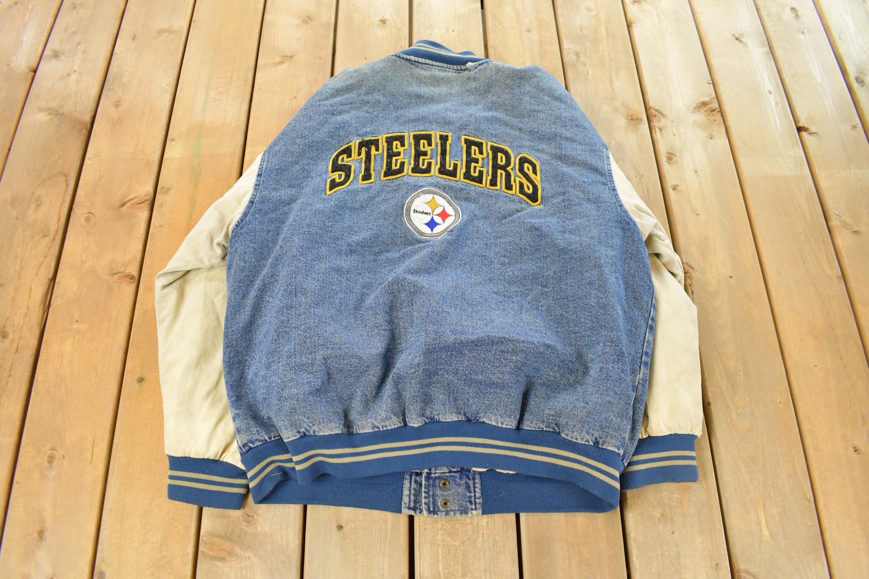 Vintage 1990s Pittsburgh Steelers Denim Varsity Jacket Men's XL
