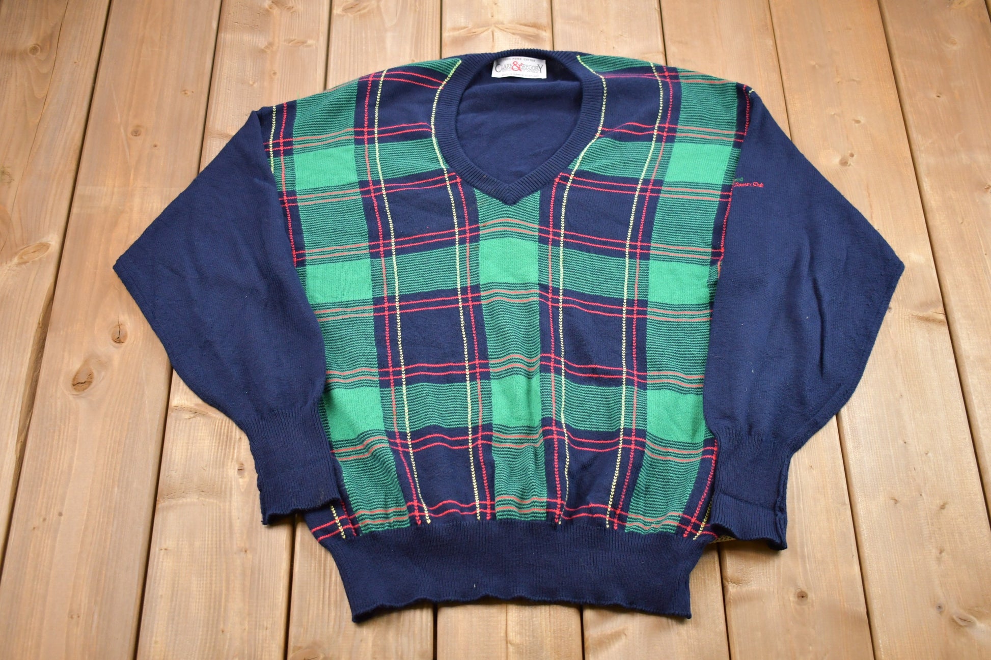 Vintage 1990s Clark & Gregory Plaid Knitted Sweater