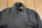 Vintage 1990s Aran Crafts 100% Wool Cable Knit Shawl Collar Long Cardigan Sweater - Made in Ireland