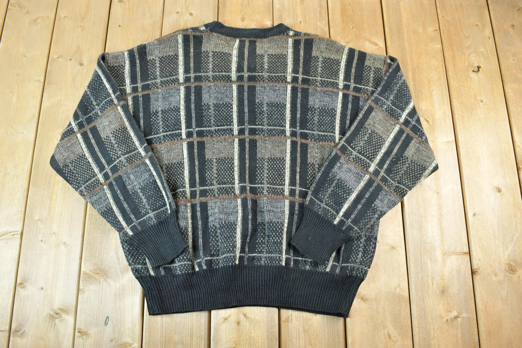 Vintage 1990s David Taylor Knit Abstract Pattern Crewneck Sweater Made In USA