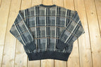Vintage 1990s David Taylor Knit Abstract Pattern Crewneck Sweater Made In USA