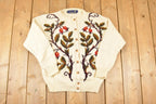 Vintage 1990s Tulchan Floral Abstract Wool Knit Cardigan Sweater Women's M