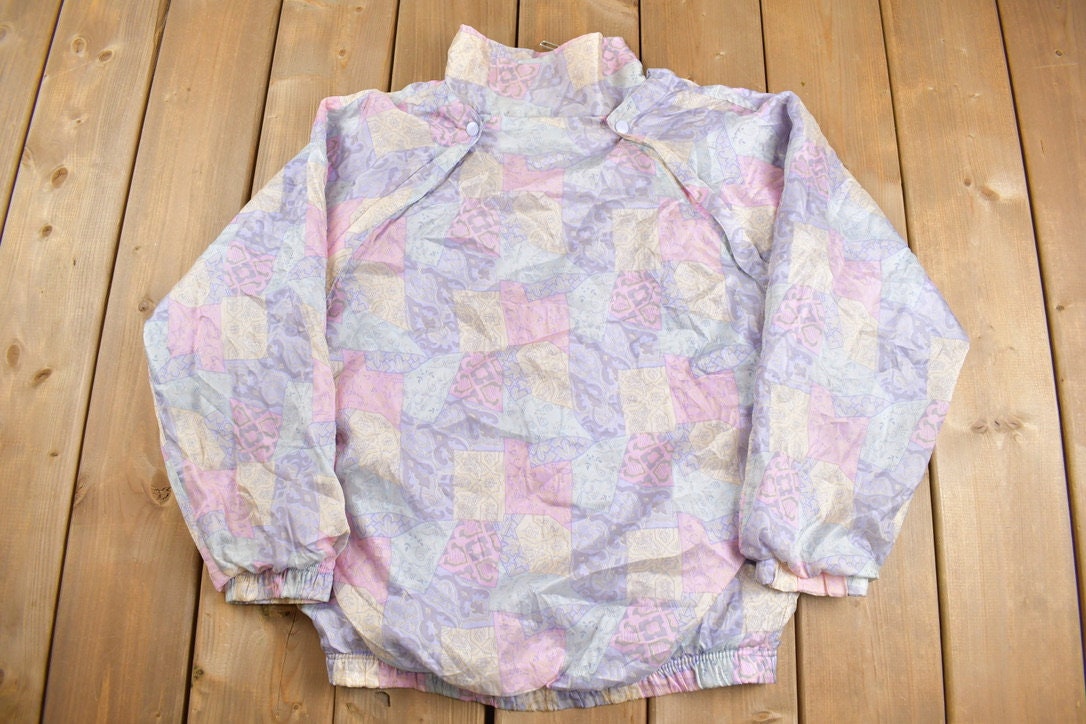 Vintage 1980s Great Cavalier Abstract Windbreaker Jacket / Removable Sleeves / Pastel / Spring Summer Sportswear / Streetwear / Athleisure