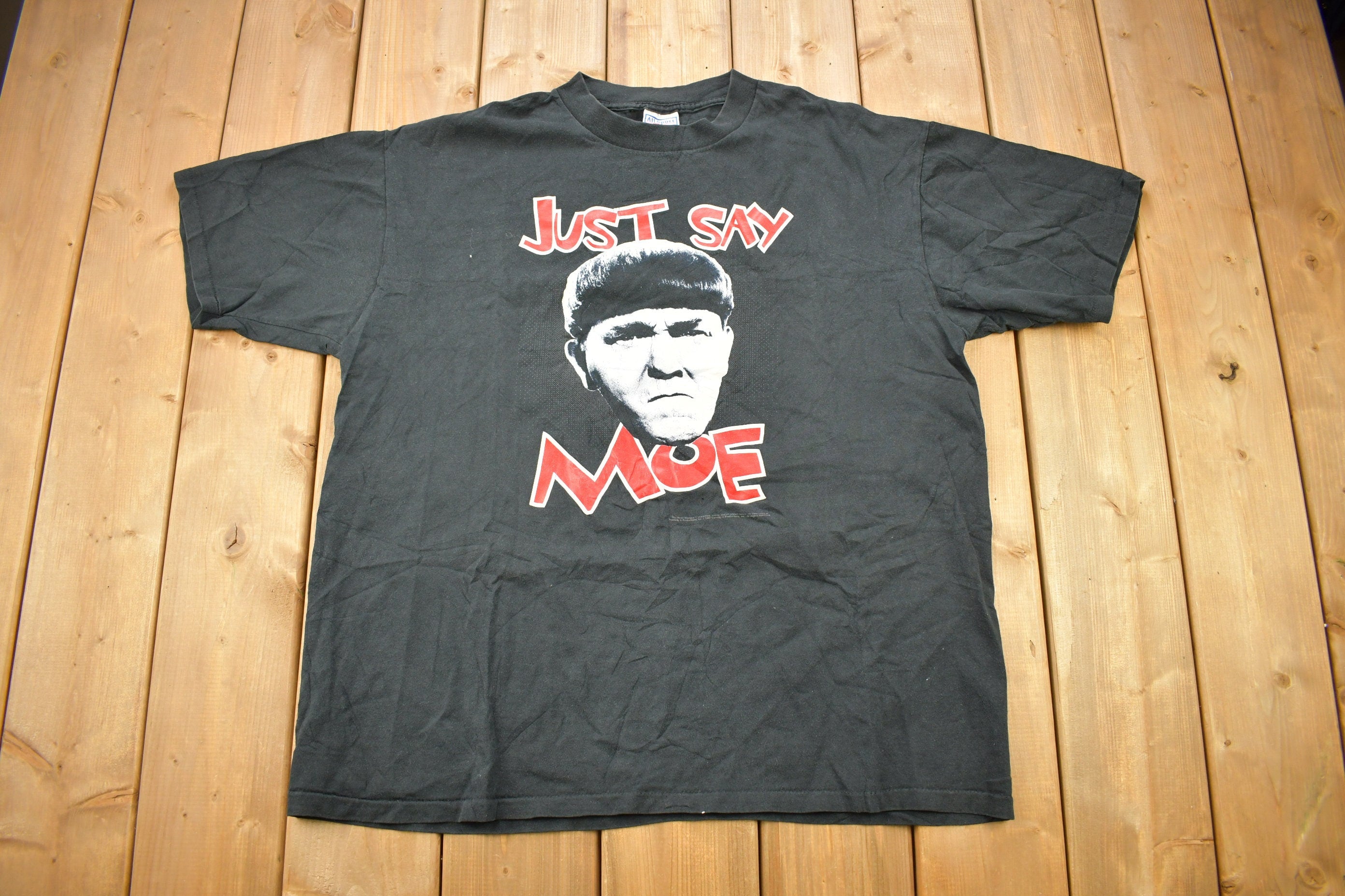 Vintage 1997 The Three Stooges Just Say Moe Graphic Promo T-shirt