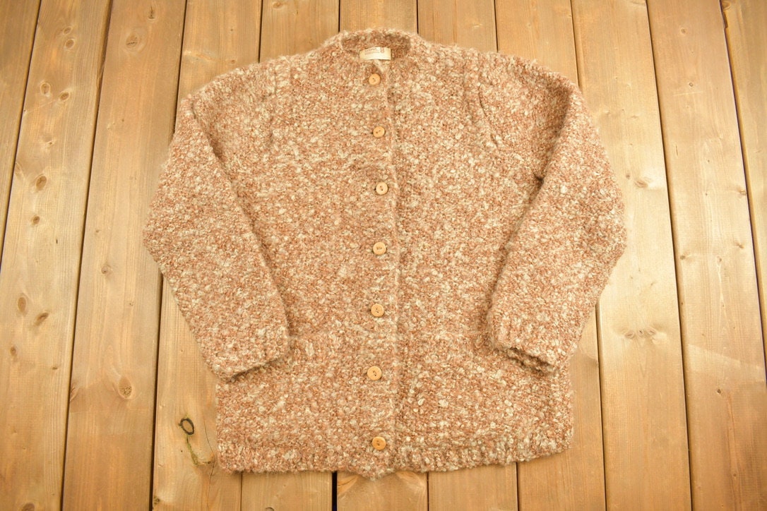 Vintage 1960s Button Up Knit Sweater  Vintage 90s Crewneck  Outdoorsman  Vintage Knit  Winter Sweatshirt