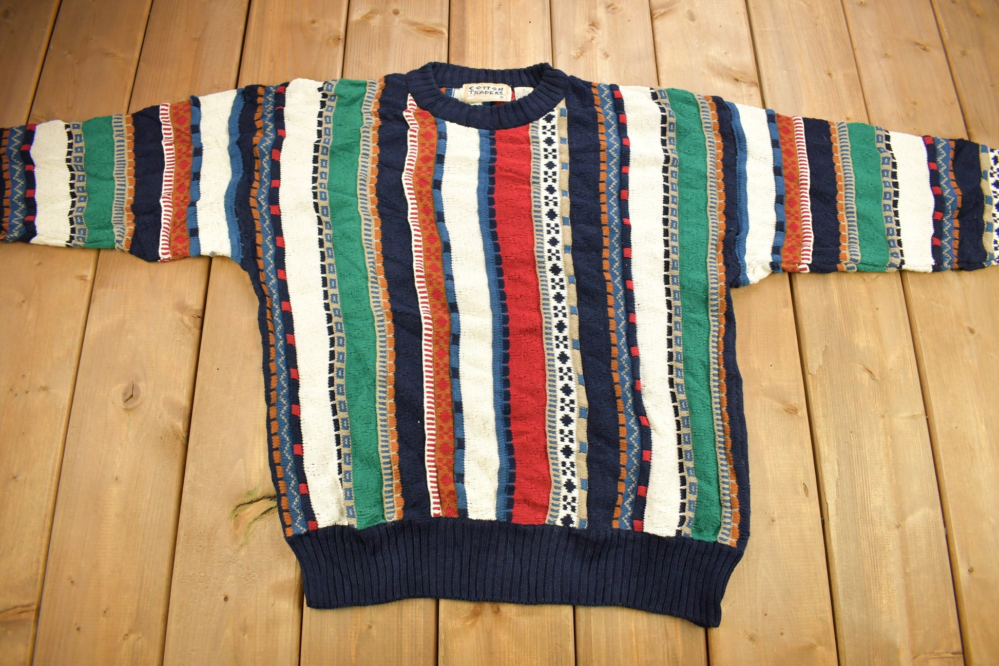 Vintage 1990s 3D Cable Knit Cotton Traders Sweater / Vintage 90s Crewneck / Abstract Patterns / Jacquard Crewneck / Streetwear / Cozy