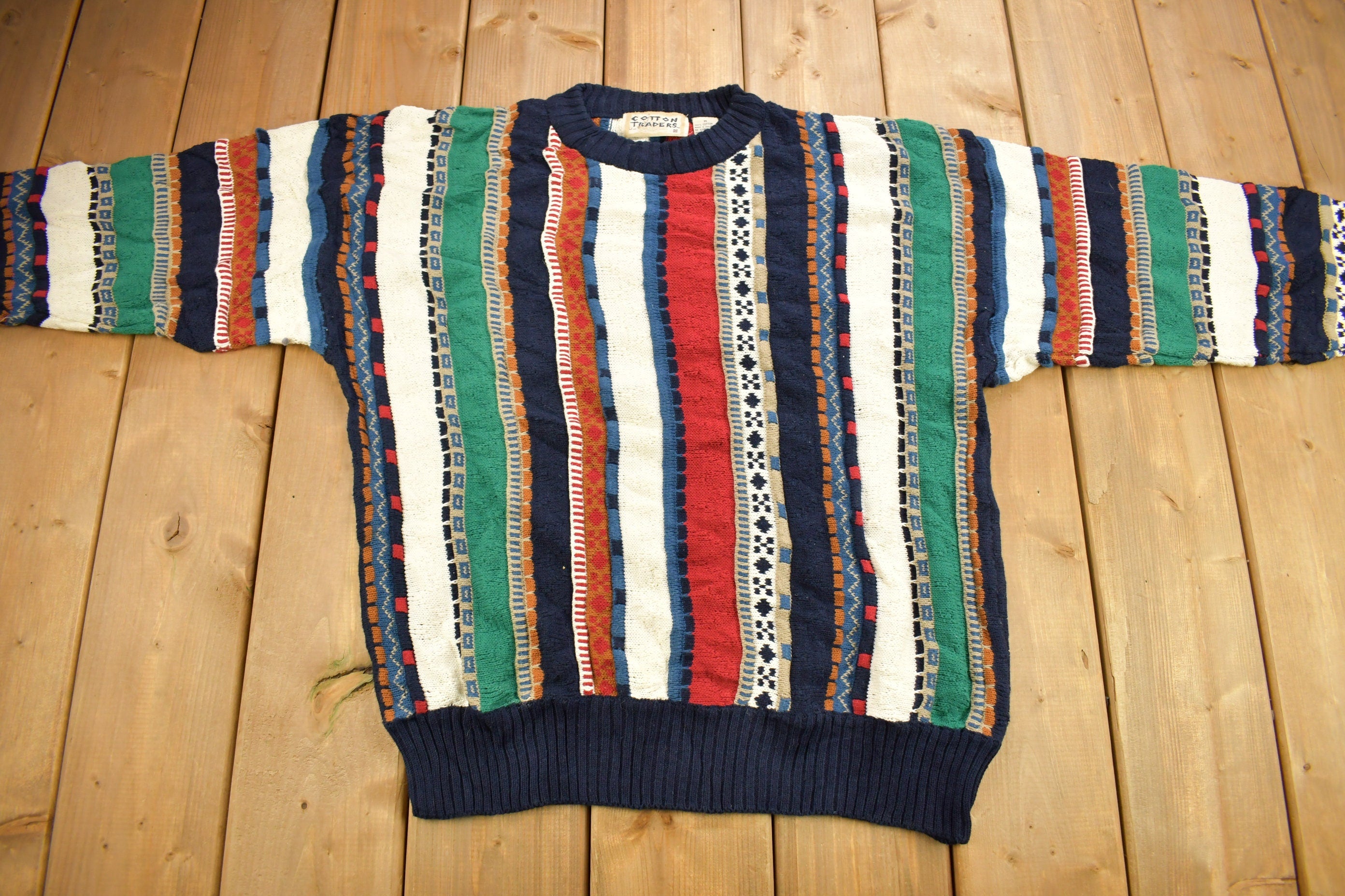 Vintage 1990s 3D Cable Knit Cotton Traders Sweater