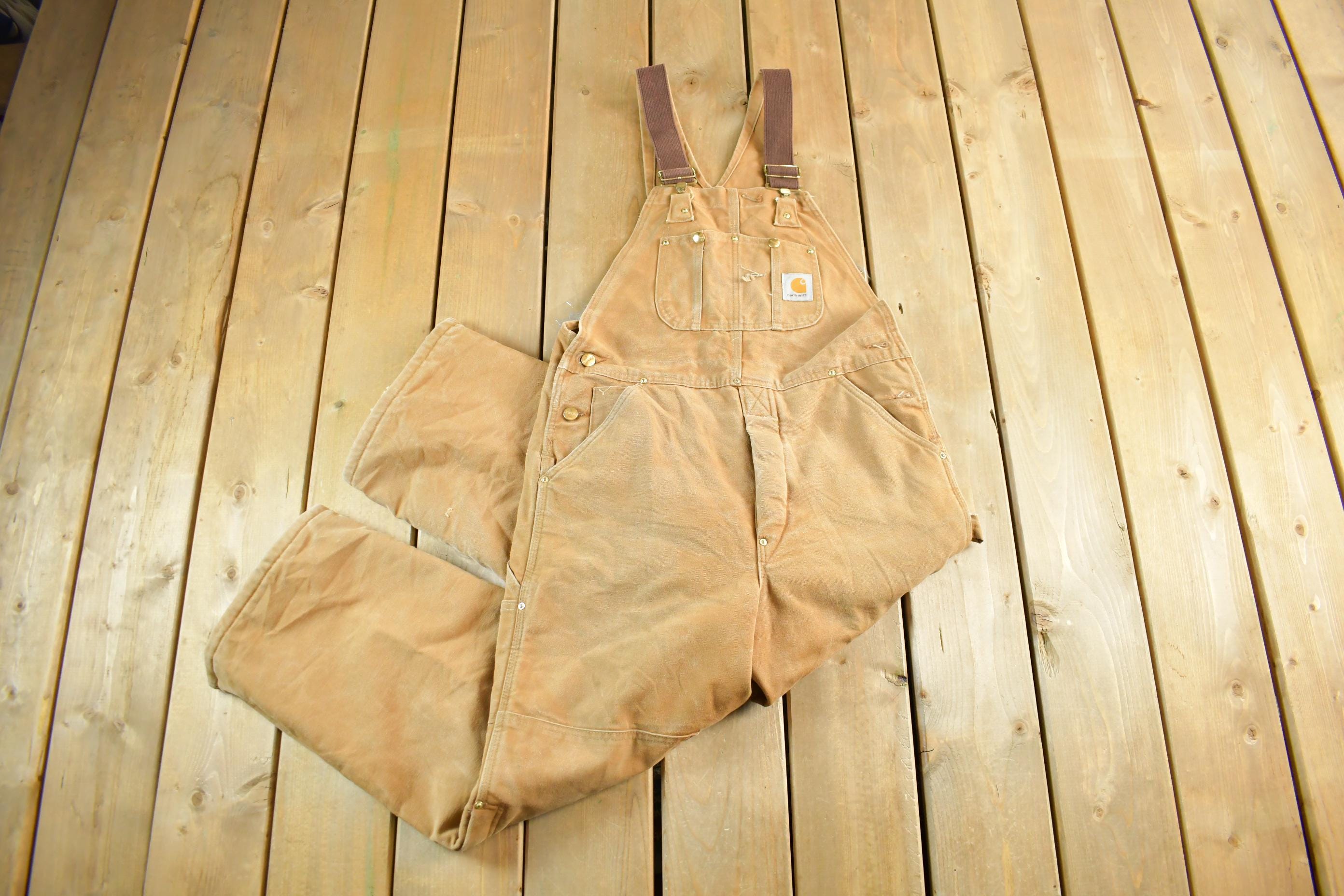 Vintage 1990s Carhartt Double Knee Canvas Overalls Size 34 x 28
