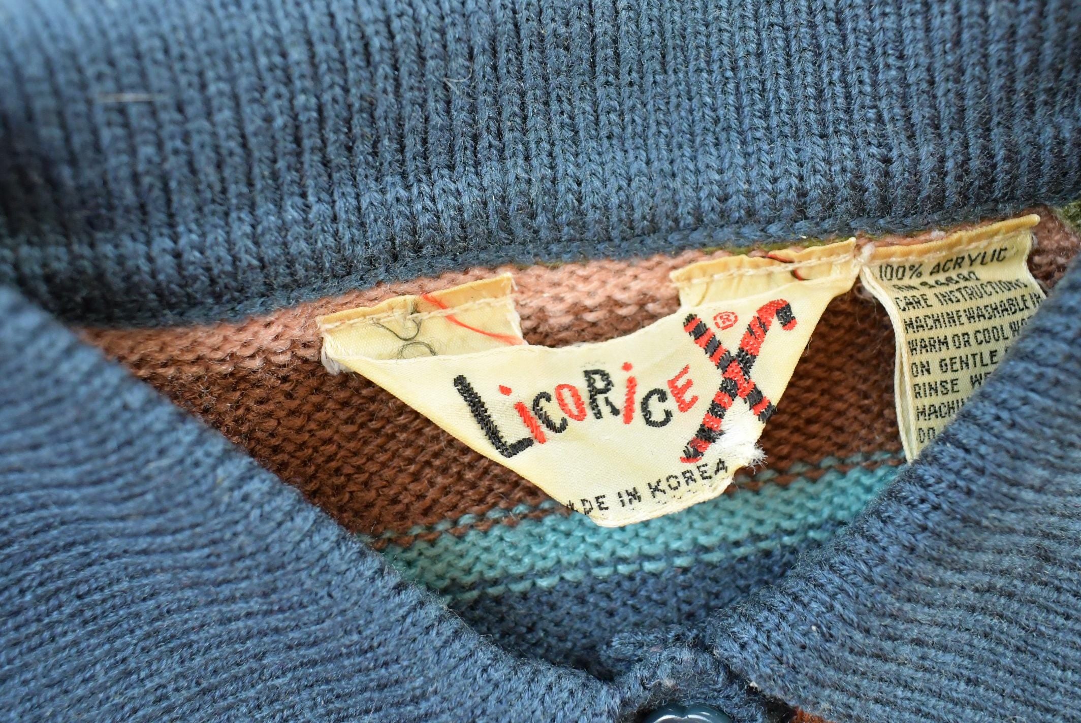 Vintage 1980s Licorice Striped Knit Quarter Button Cropped Sweater Men's XXS