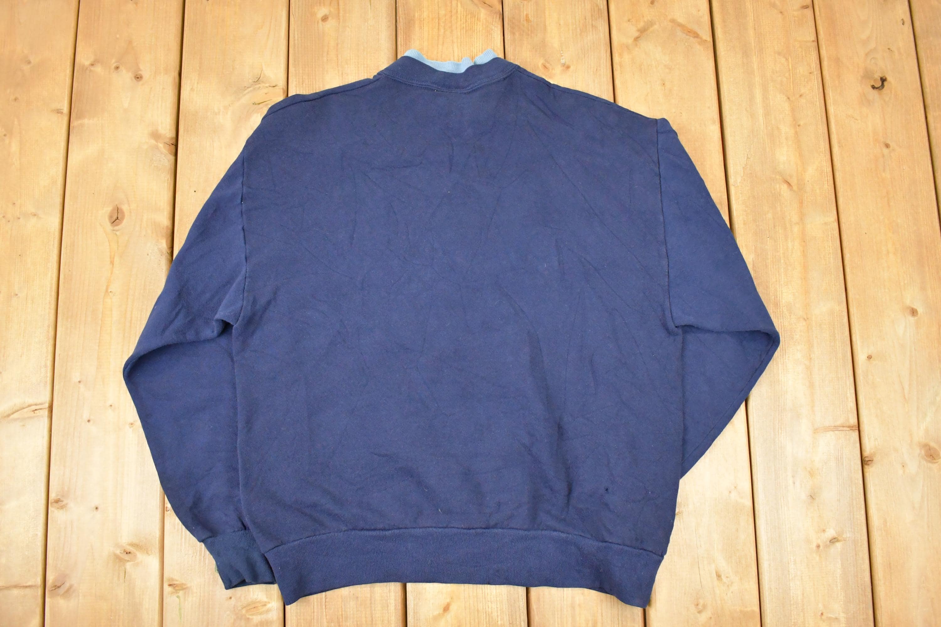 Vintage 1990s Morning Sun Abstract Teddy Embroidered Double Collar Graphic Print Crewneck Sweatshirt Mens L