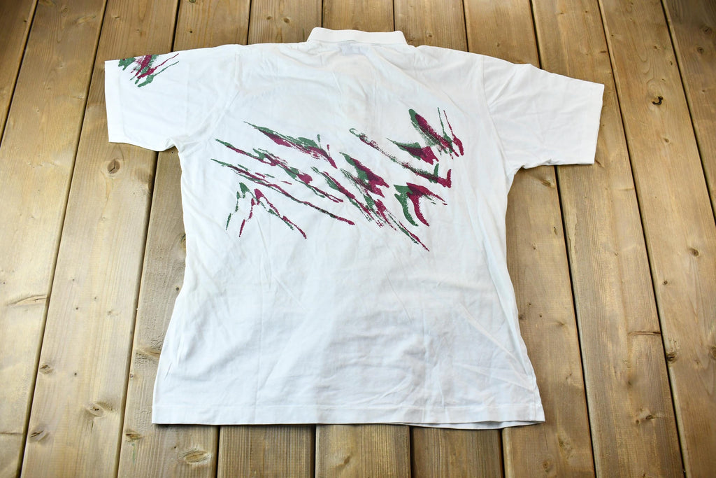 Vintage 1990s Hathaway Knit Classics Single Stitch Lightweight Abstract Graphic Polo Shirt