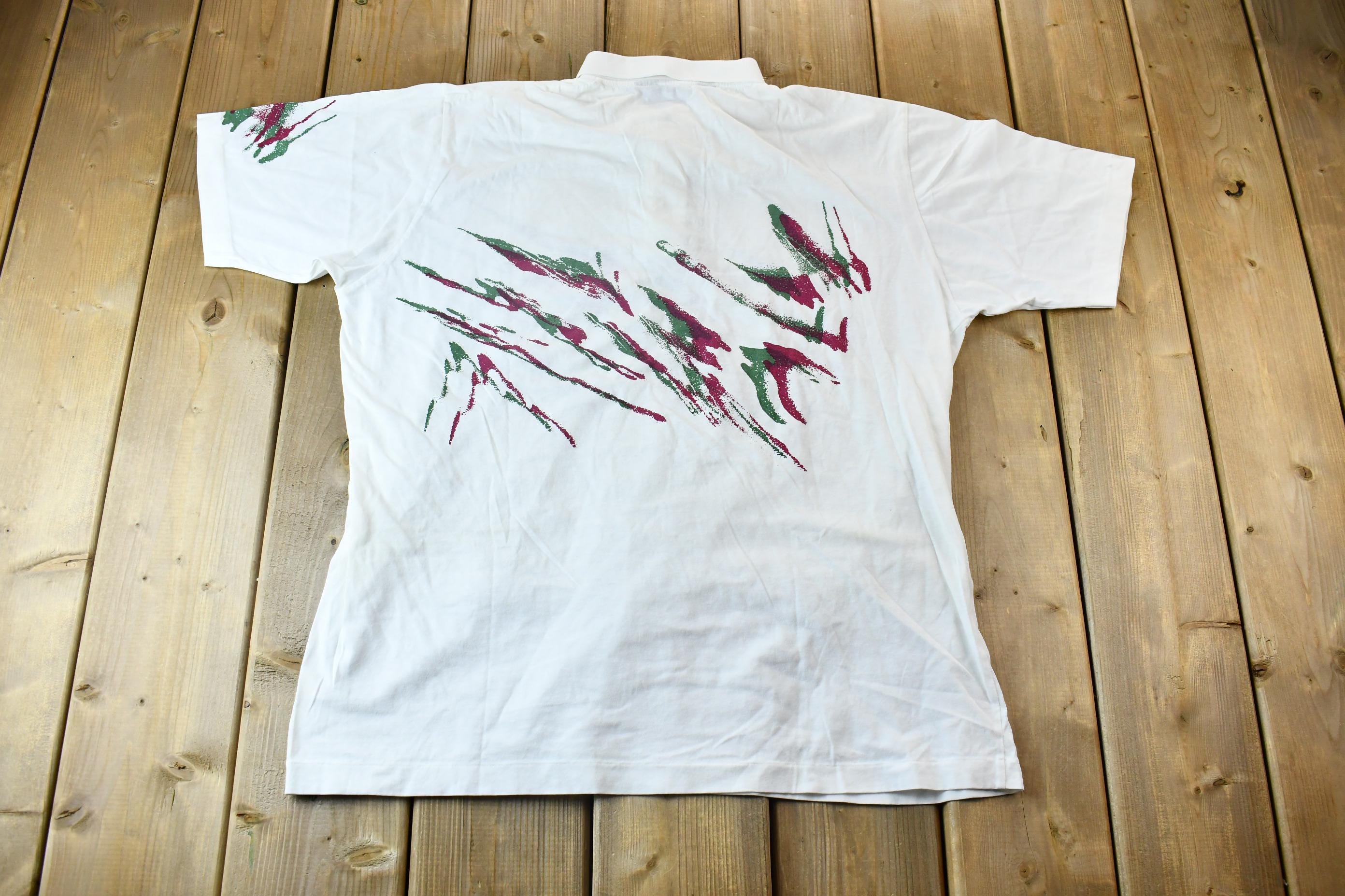 Vintage 1990s Hathaway Knit Classics Single Stitch Lightweight Abstract Graphic Polo Shirt