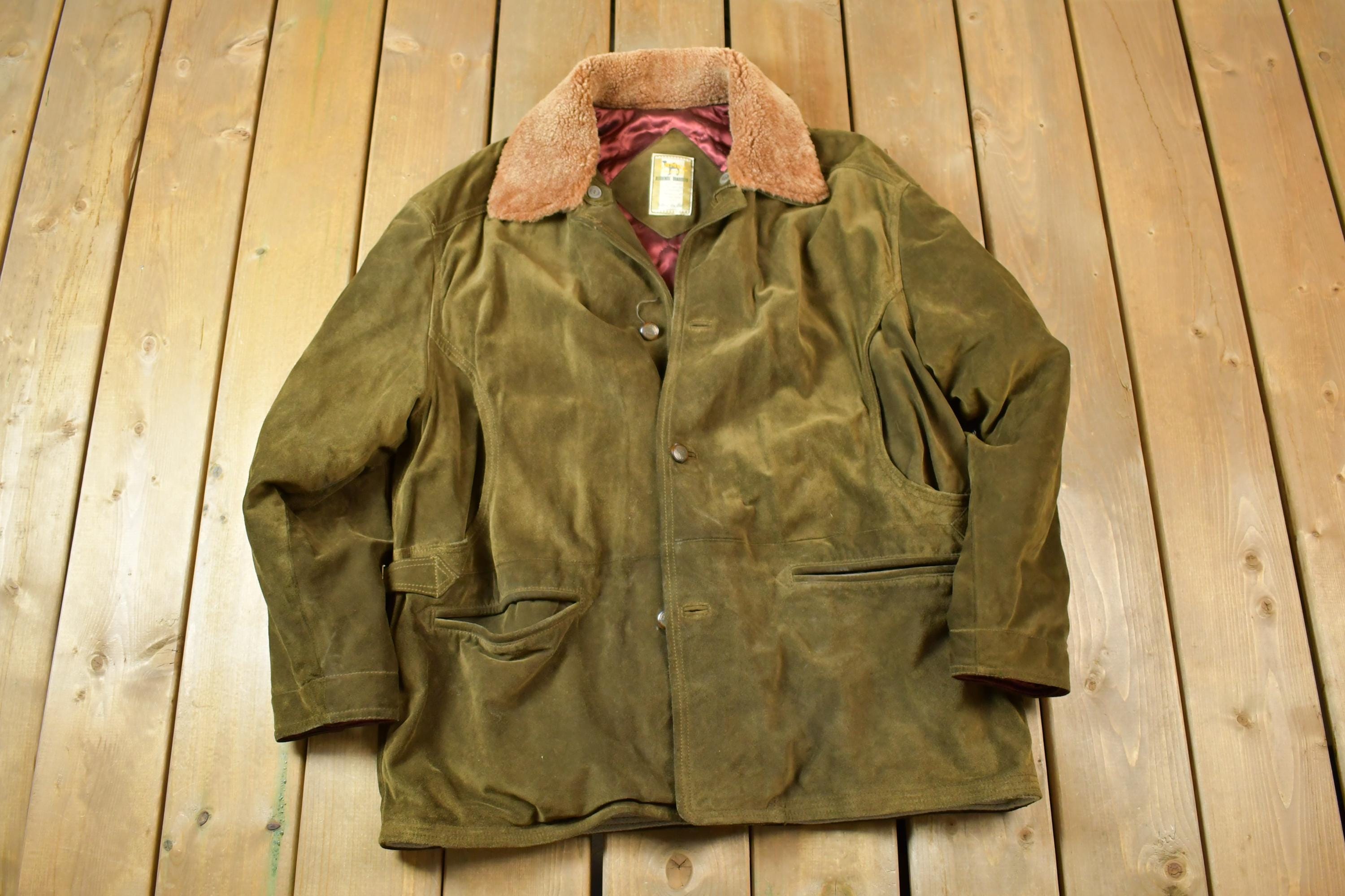 Vintage 1990s Camel Authentic Tradition Suede Leather Jacket Made In USA