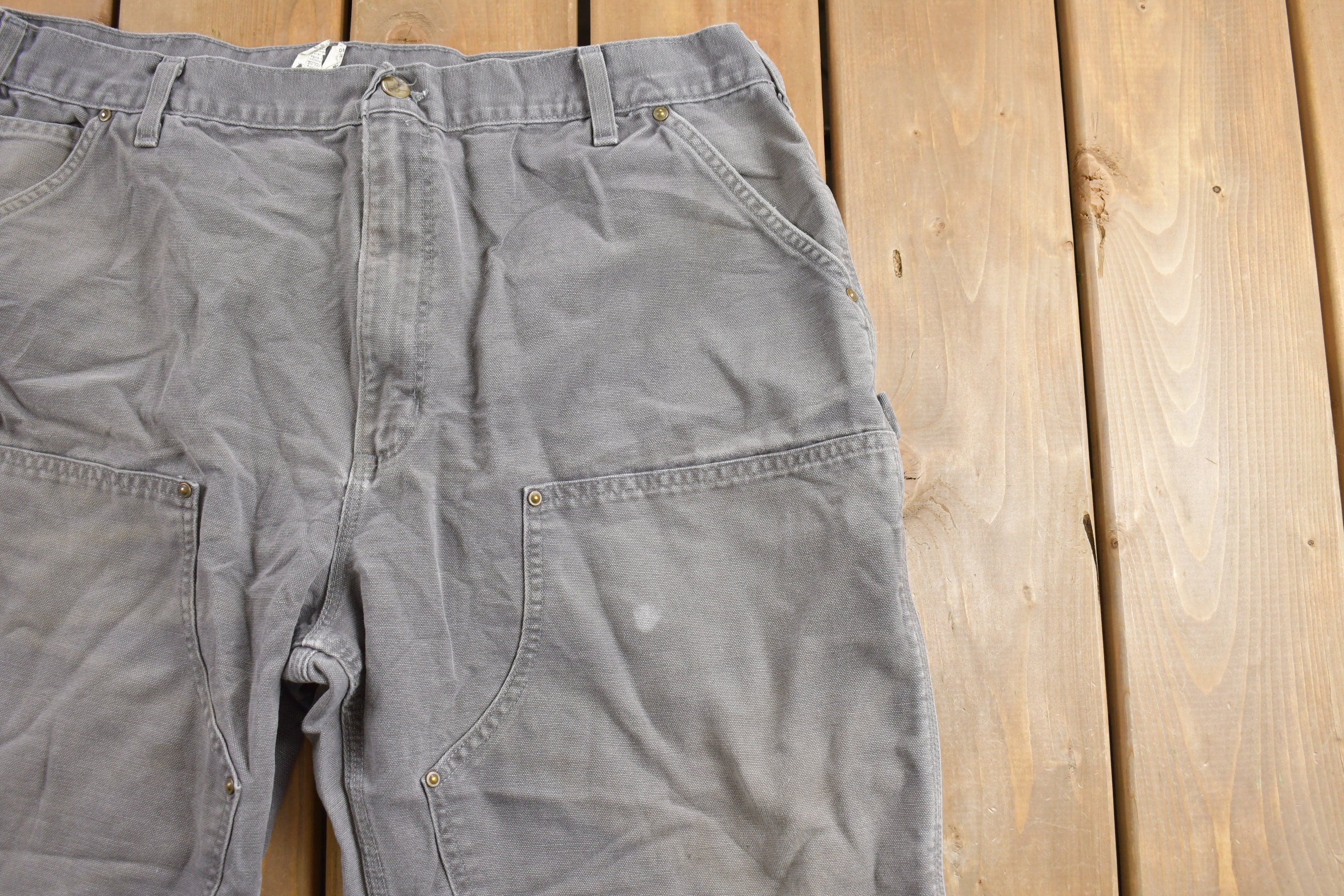 Vintage 1990s Carhartt Grey Double Knee Work Pants Size 37 x 24.5