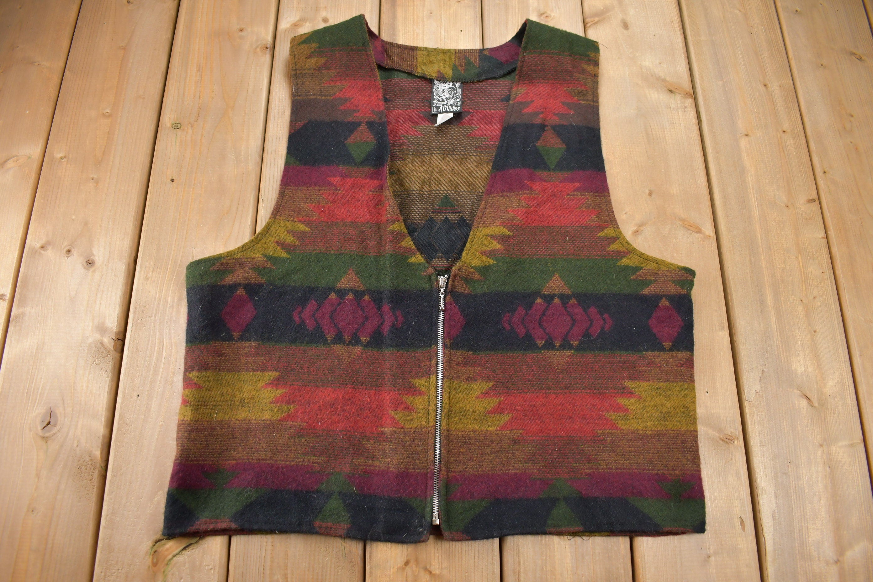 Vintage 1990s Attitudes Aztec Pattern Vest