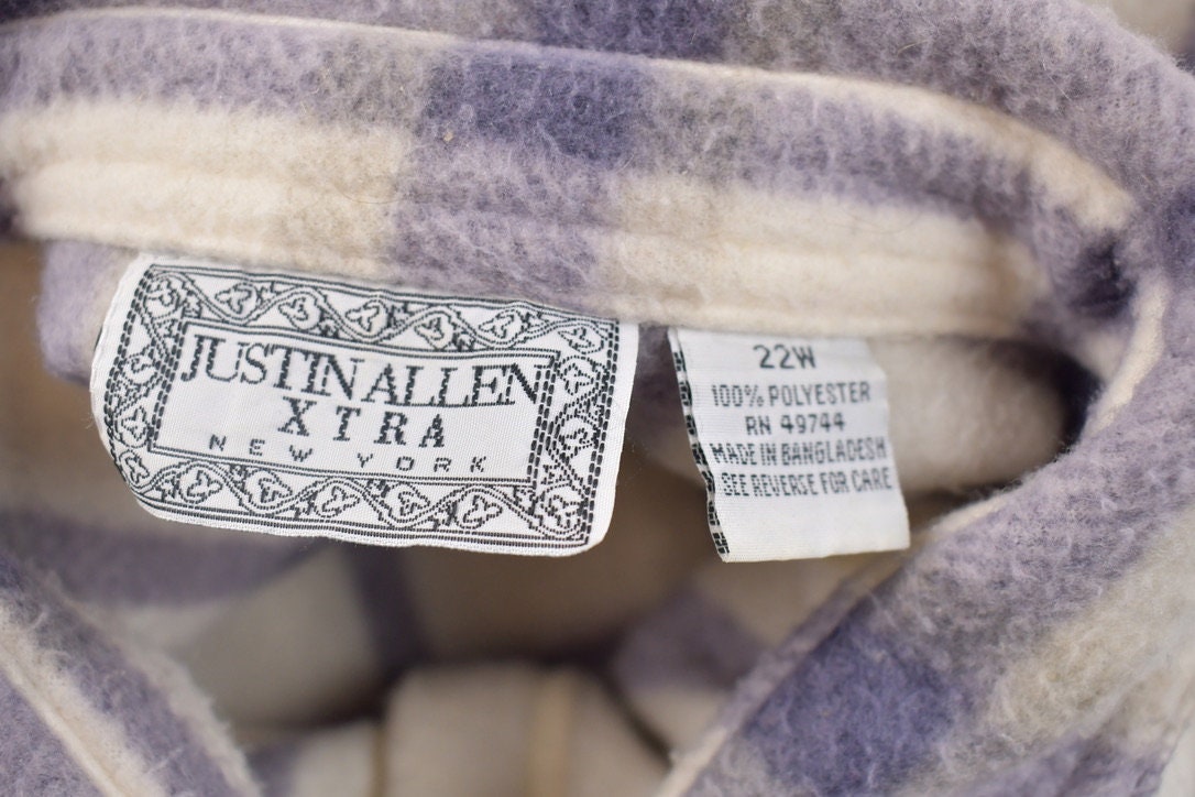 Vintage 1990s Justin Allen Plaid Button Up Fleece Sweater