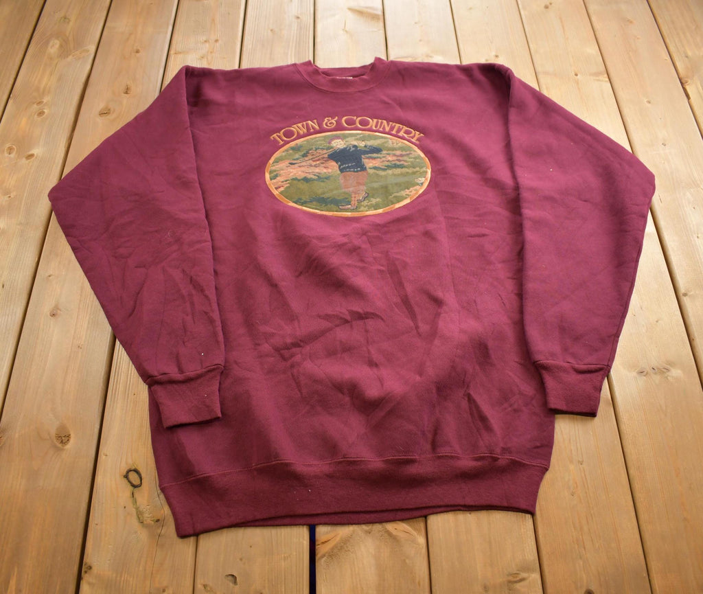 Vintage 1990s Town & Country Golf Embroidered Crewneck Sweatshirt Made In USA