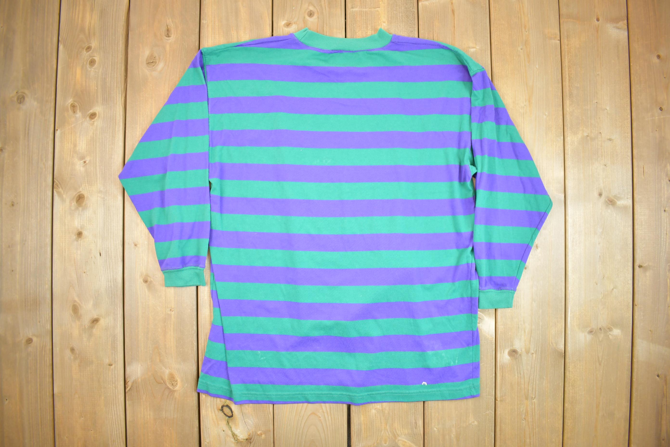 Vintage 1990s Blank Purple Green Striped Crewneck Sweater