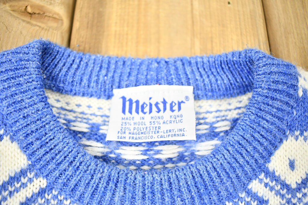 Vintage 1970s Nordic Knit Blue Snowflake Sweater Apres Ski