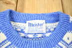 Vintage 1970s Nordic Knit Blue Snowflake Sweater Apres Ski