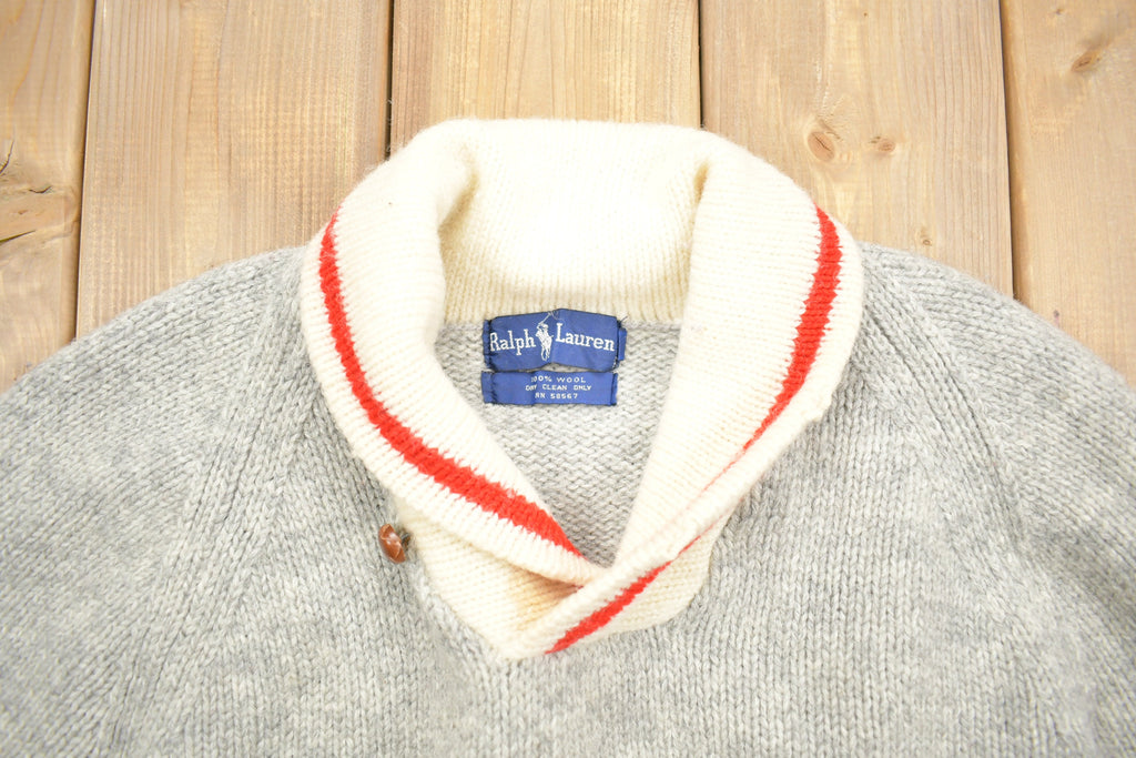 Vintage 1990s Polo Ralph Wool Shawl Collar Knitted Sweater