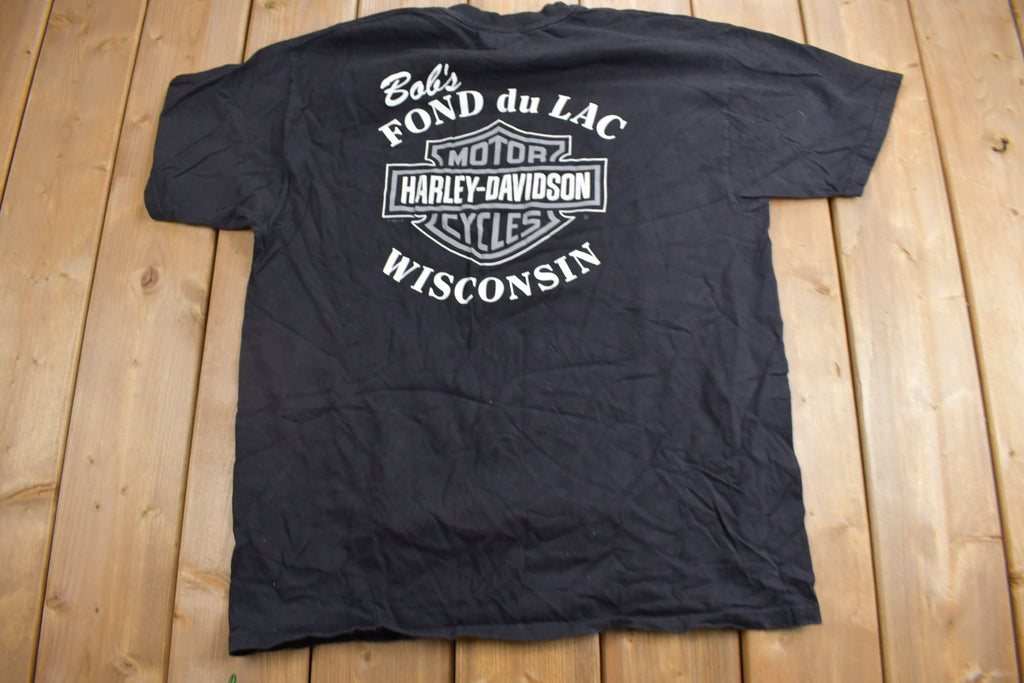 Vintage 1998 Bob's Fond Du Lac Harley Davidson Wisconsin Graphic T-Shirt