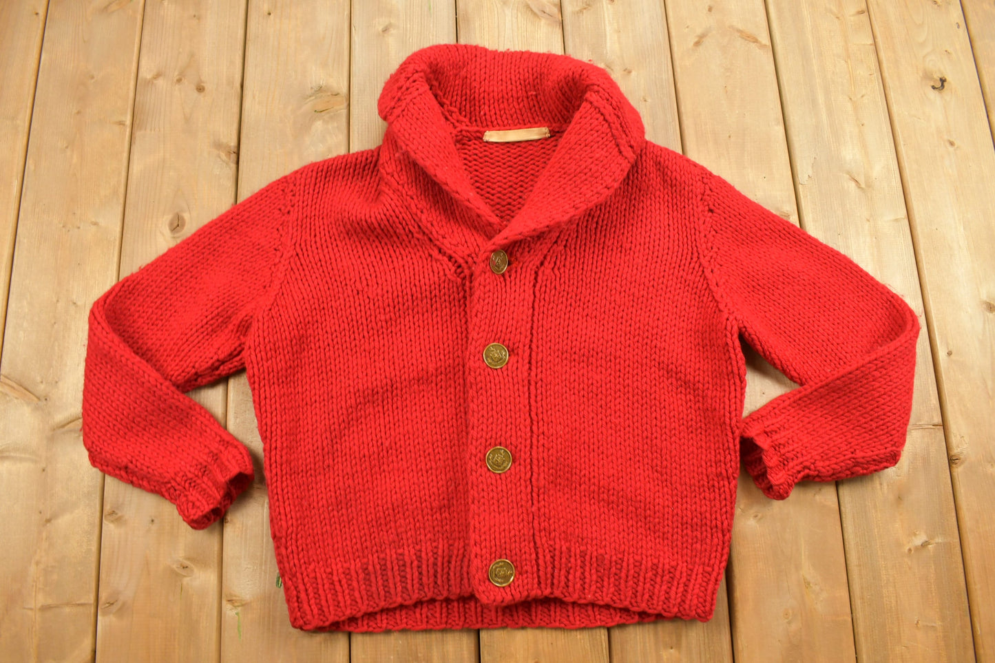 Vintage 1970s Red Knit Cardigan Sweater / Vintage Cardigan / Collared Knit / Gold Button / Winter Wear / Button Up