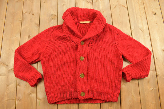 Vintage 1970s Red Knit Cardigan Sweater / Vintage Cardigan / Collared Knit / Gold Button / Winter Wear / Button Up