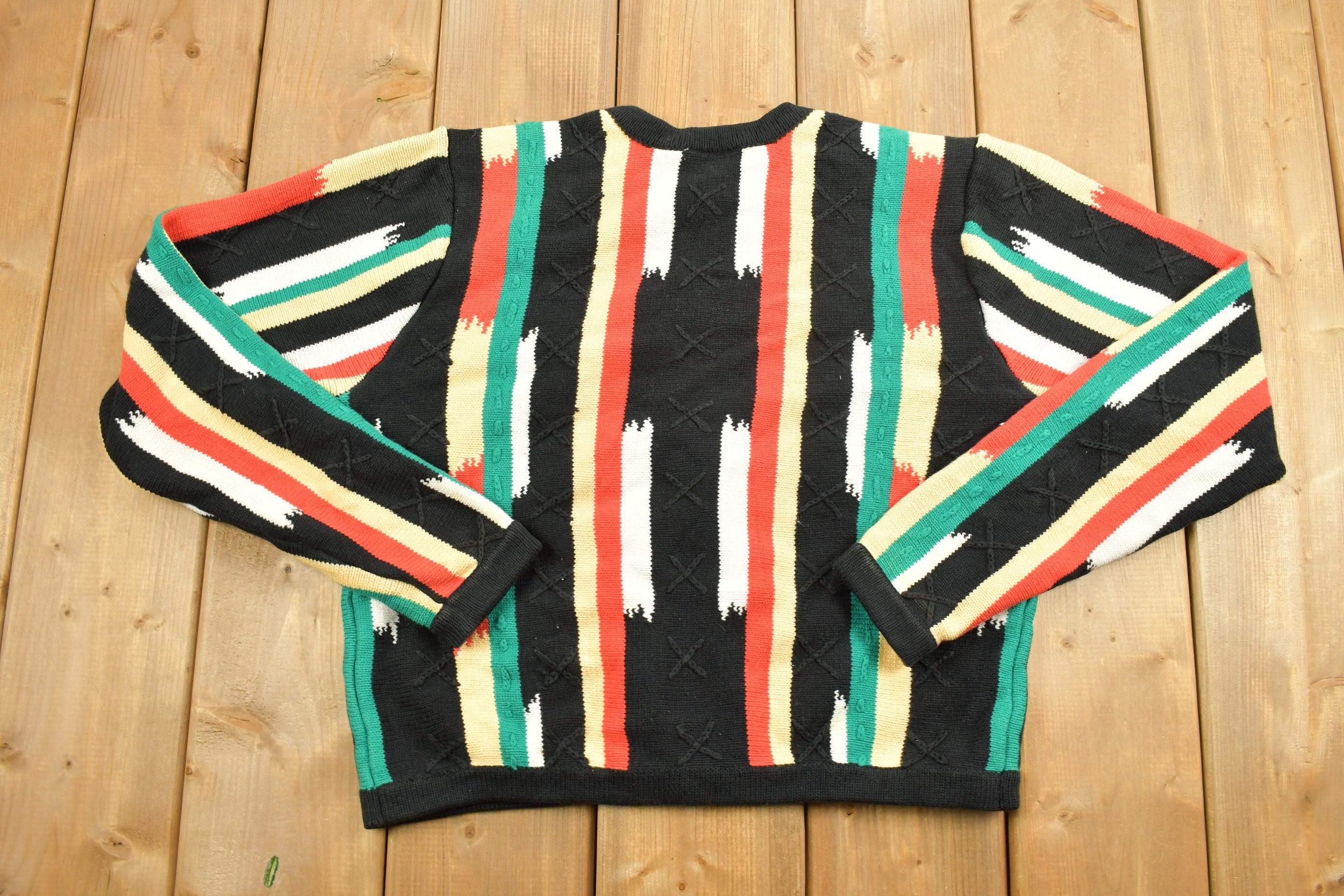 Vintage 1990s Colorful Abstract Knit Cardigan Sweater